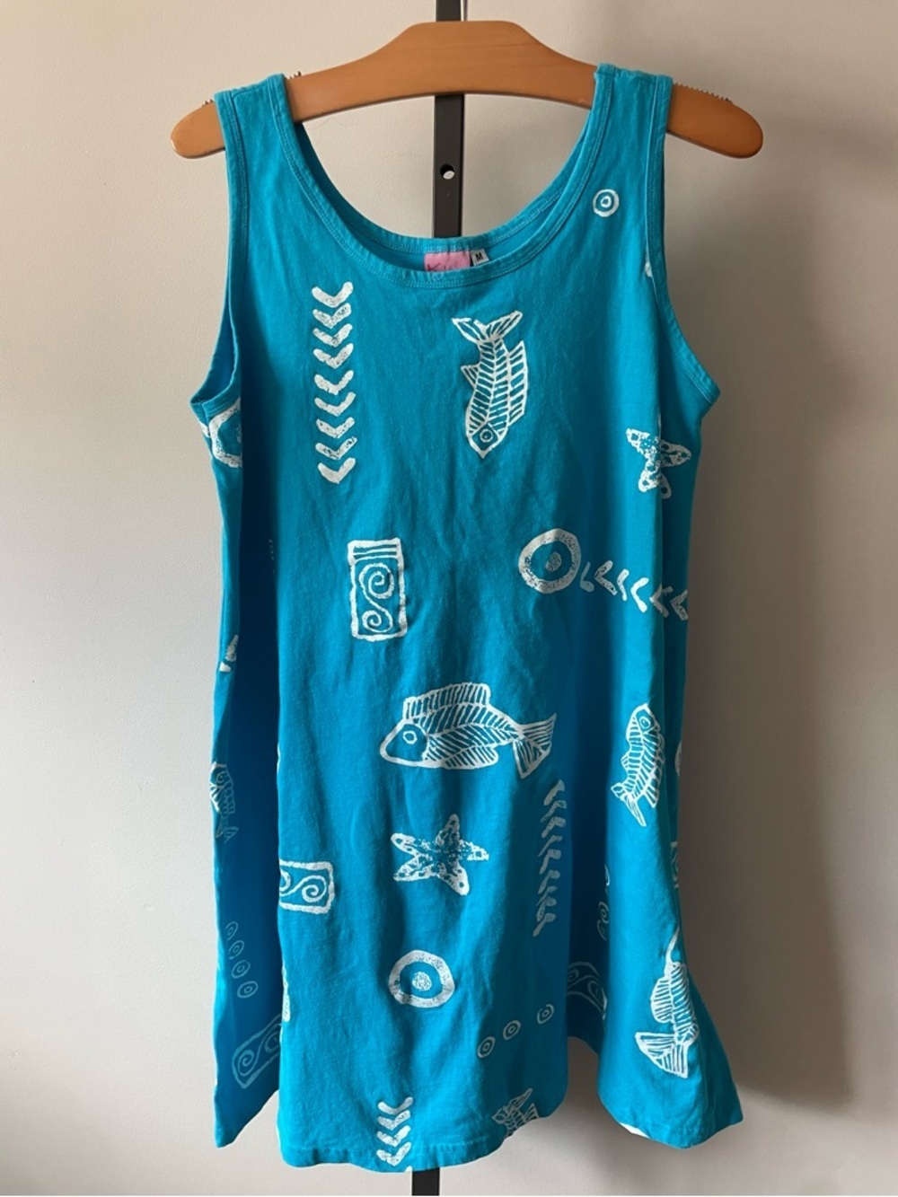 90s Y2K Kisses & Hugs 100% Cotton Beach Novelty Tank Dress Ocean Fish Printed